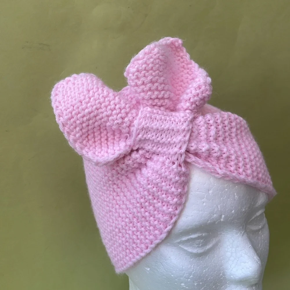 New light pink hand knitted acrylic/wool blend headband/ear warmer